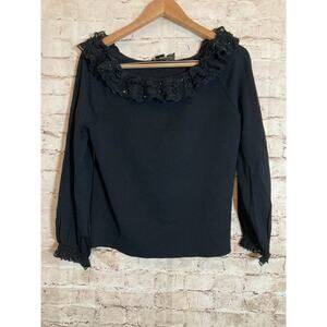 Colette Mordo for Sadimara Top Womens Large Santana Knit Black Lace Trim Beaded